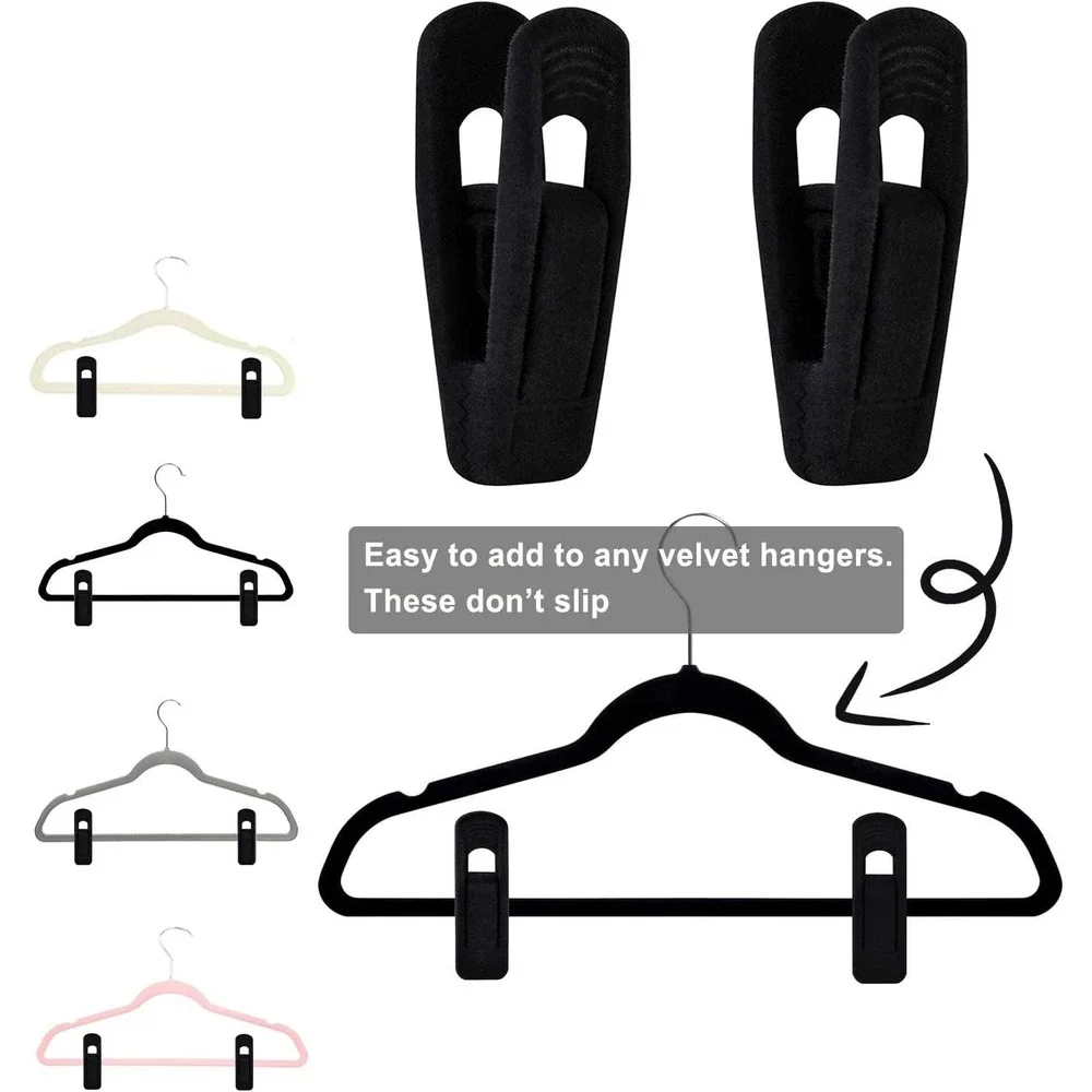 TOFIIGREM Black Velvet Hanger Clips 80 Pack Non-Slip Strong Flocking Skirt Clips